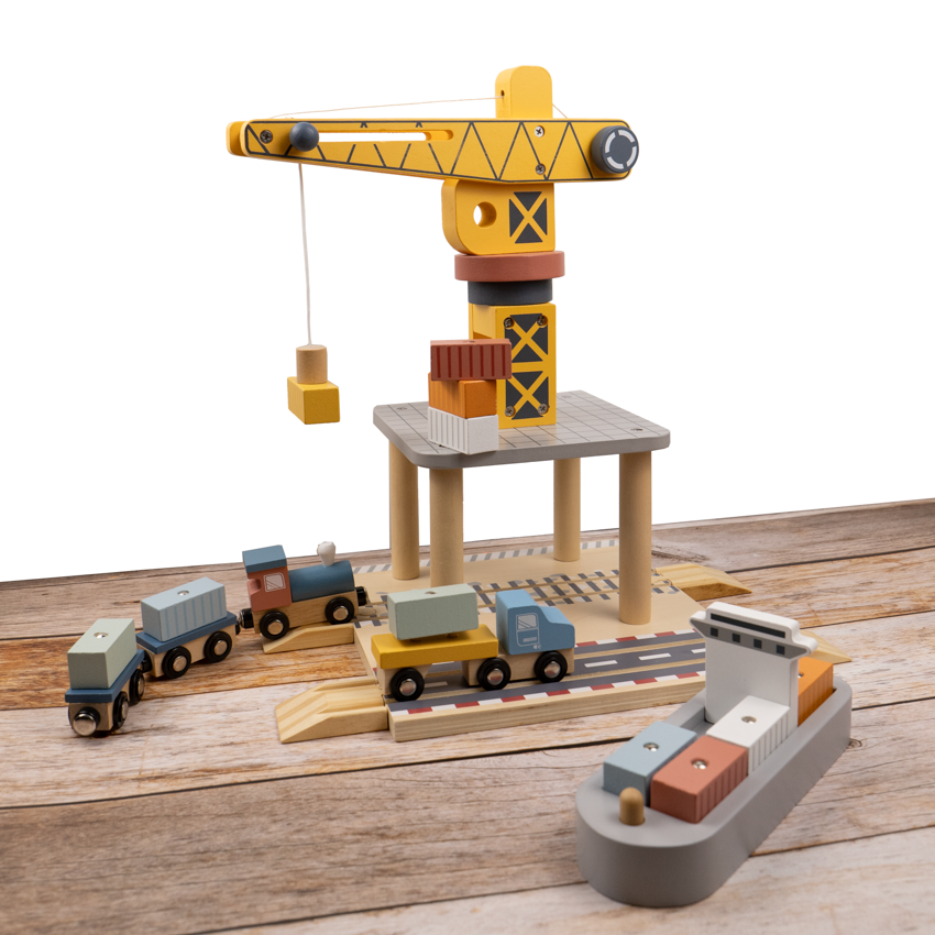 Spielzeug-Hafenkran aus Holz